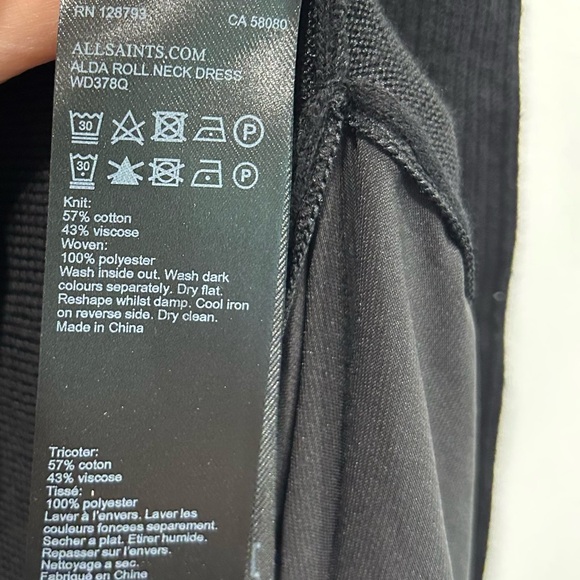 All Saints Alda Roll Neck Long Sleeve Dress Black - Picture 9 of 9